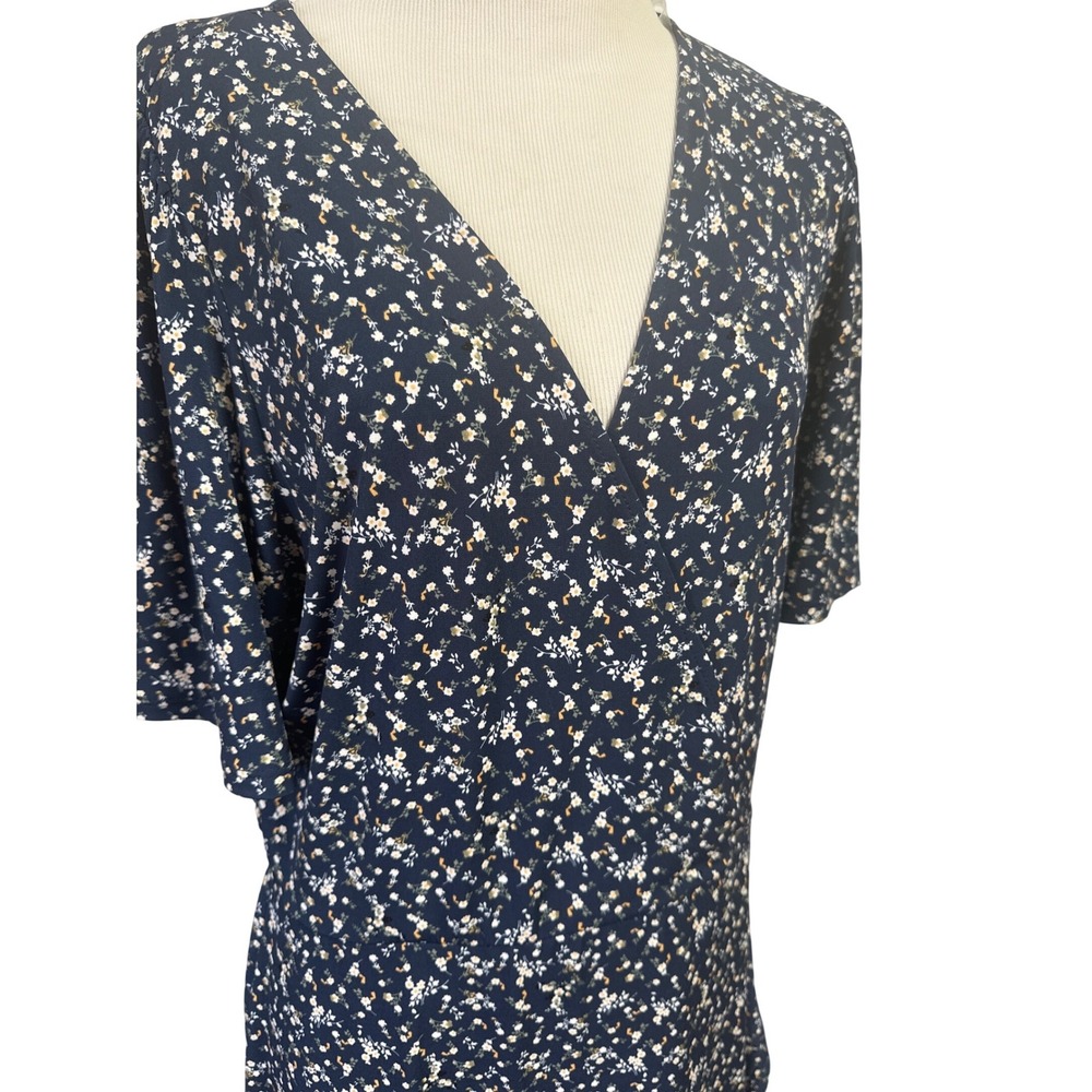 Muse Petite Navy Blue Floral Wrap Midi Dress Ruffle Hem XLP D18216P NEW - Picture 2 of 7